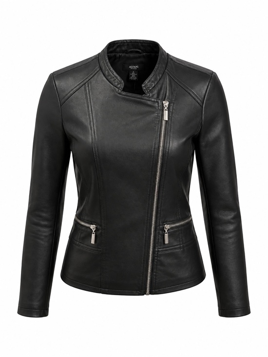 Alfani Jackets & Blazers - Alfani Black Leather Asymmetric Moto Zip Jacket